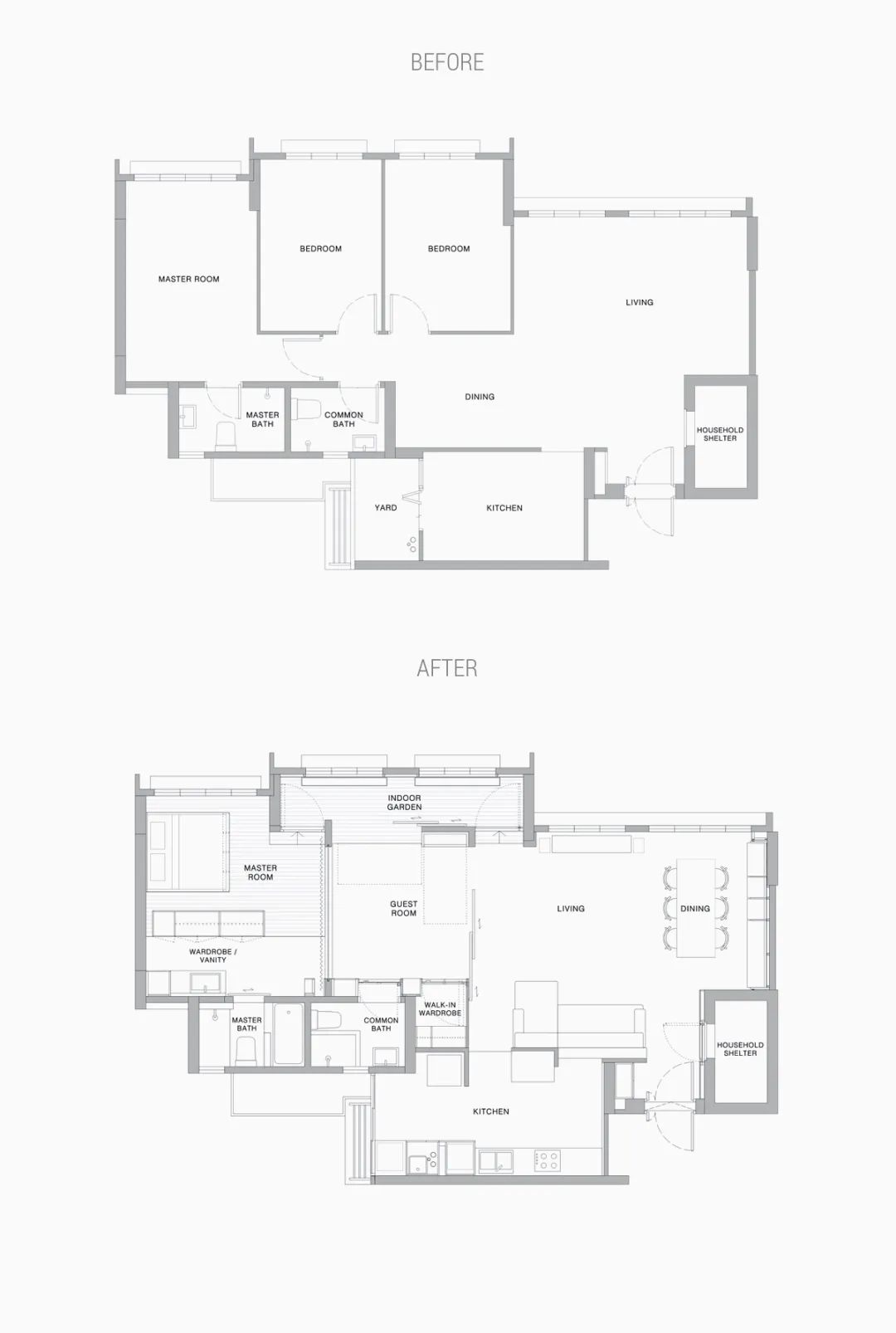 改造​两个110㎡的住宅，简约黑白灰彰显生活品质 (附平面图)