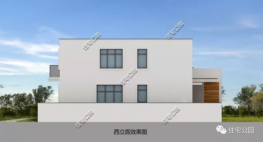 9×11米占地百平，带庭院现代风格住宅，半开放式车库+大阳台(4)