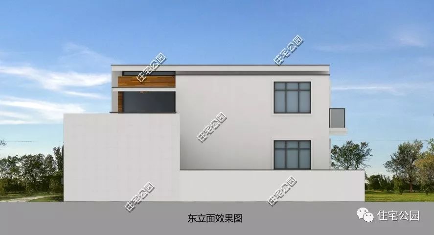 9×11米占地百平，带庭院现代风格住宅，半开放式车库+大阳台(4)