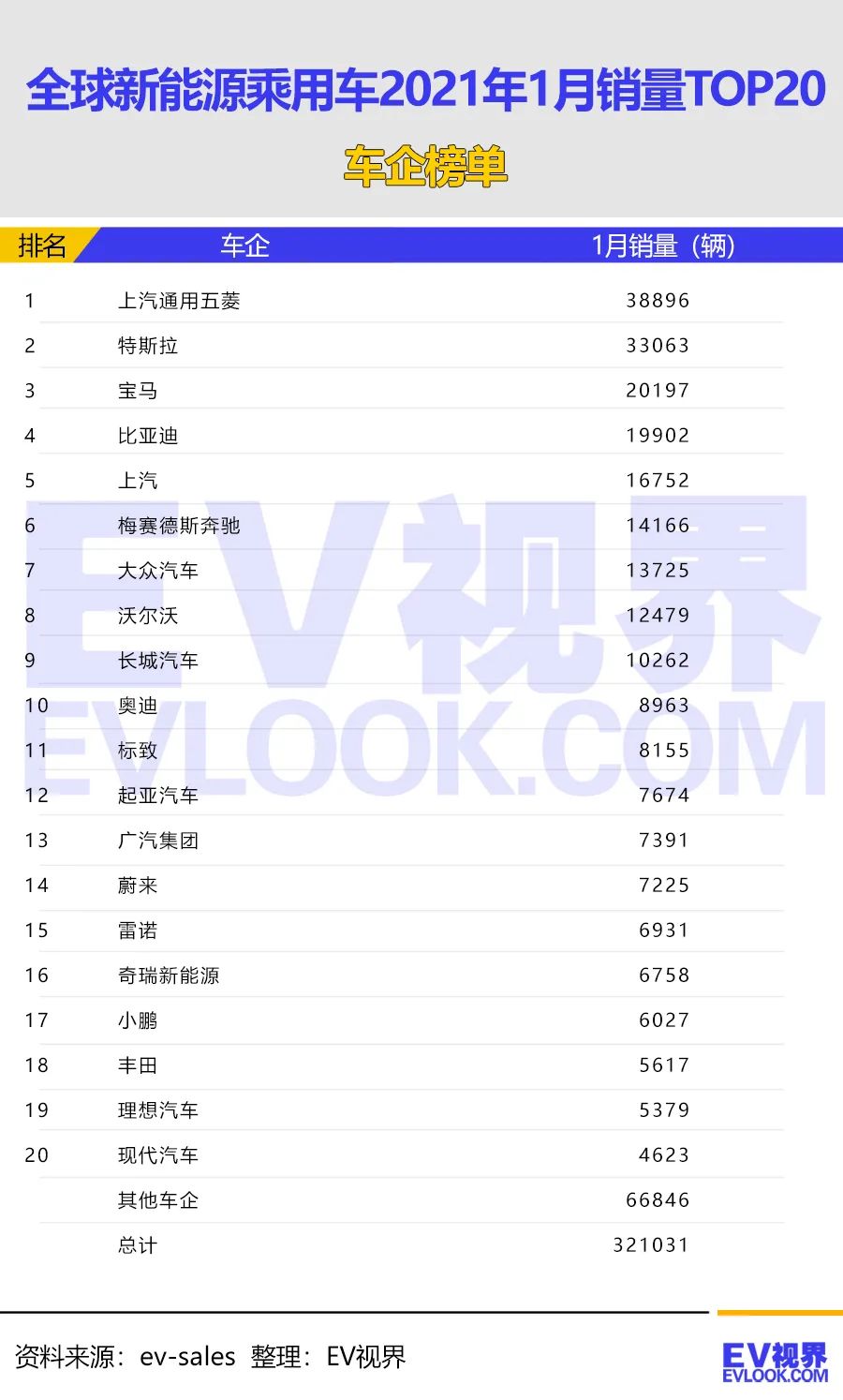 全球1月新能源车销量排行风云突变，特斯拉丢了冠军!