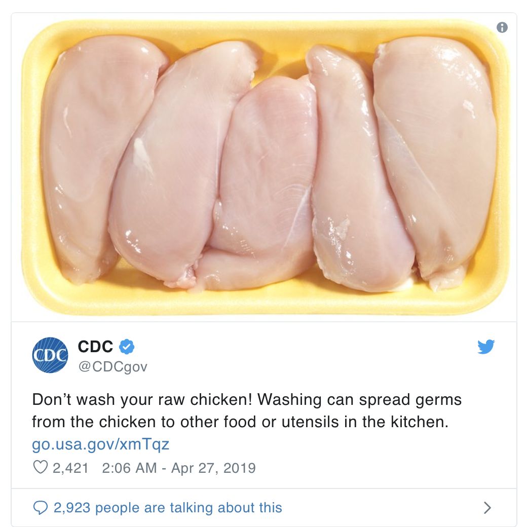美国CDC：放下那坨生鸡肉，别洗！
